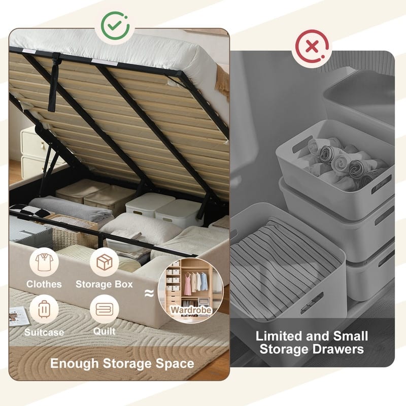 Modern Upholstered Lift-Up Storage Platform Bed with Headboard