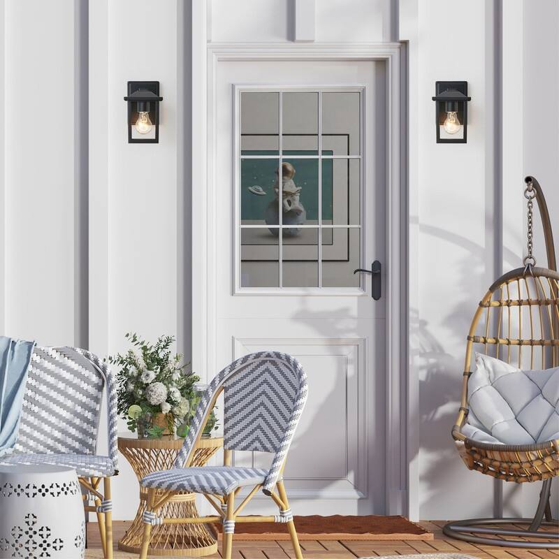 KAWOTI 1-Light Minimalist Temple-Inspired Outdoor Lantern (Set of 2) - W4.9" x H8"x D5.5"(Each)