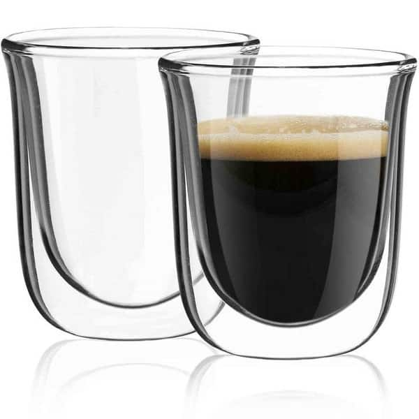 JoyJolt Savor Double Wall Insulated Glasses Espresso Mugs Set of 2 - 5.4-Ounces