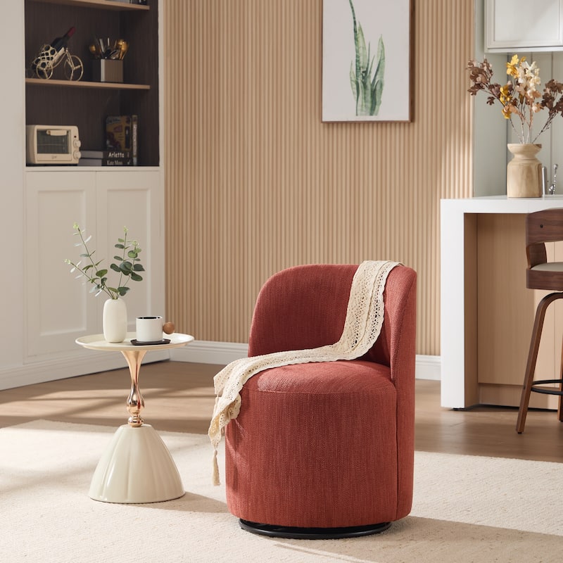 Set Of 1 Upholstered Barrel Chair, Mid Century Modern Round Linen Dining Chair, 360 Degree Swivel Side Chair for Dining Room - Orange
