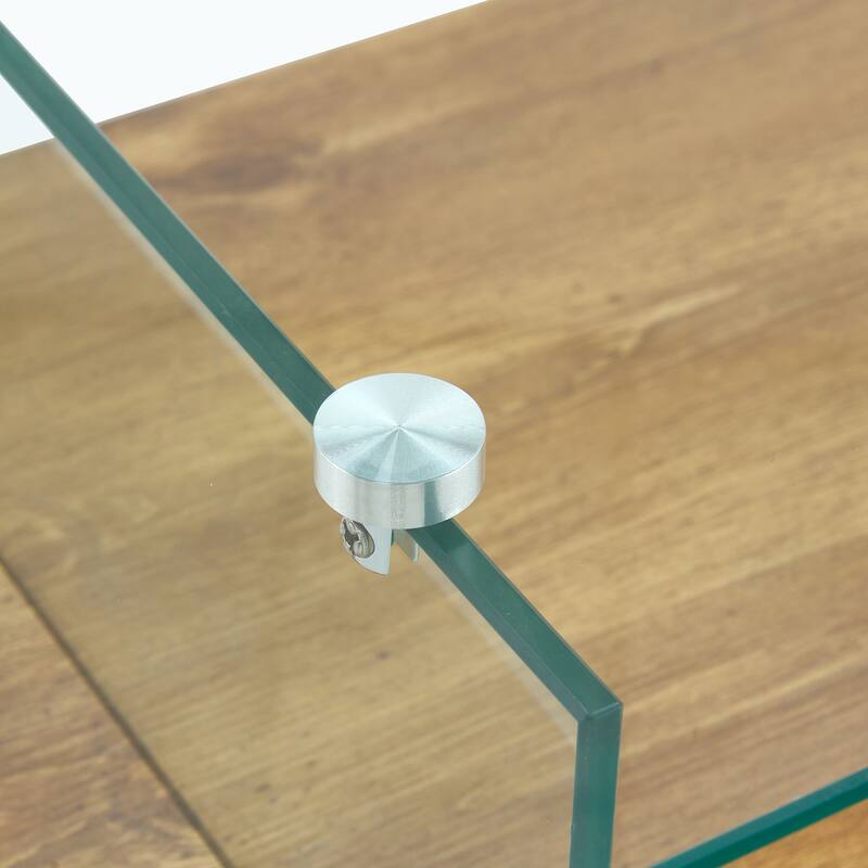 43.3 Inch Double Layer Coffee Table Storage Side Table with Open Storage Shelves, Drawers Glass Center Table End Table