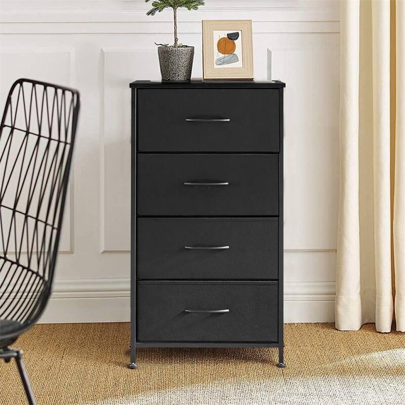 Dresser for Bedroom with 4 Fabric Drawers, Tall Chest Organizer Units for Clothing, Closet, Kidsroom, Storage Tower with Cabinet