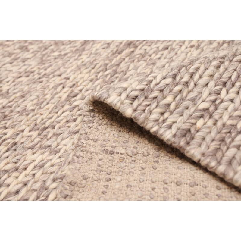 ECARPETGALLERY Braid weave Sienna Grey, Ivory Wool Rug - 5'2 x 8'1