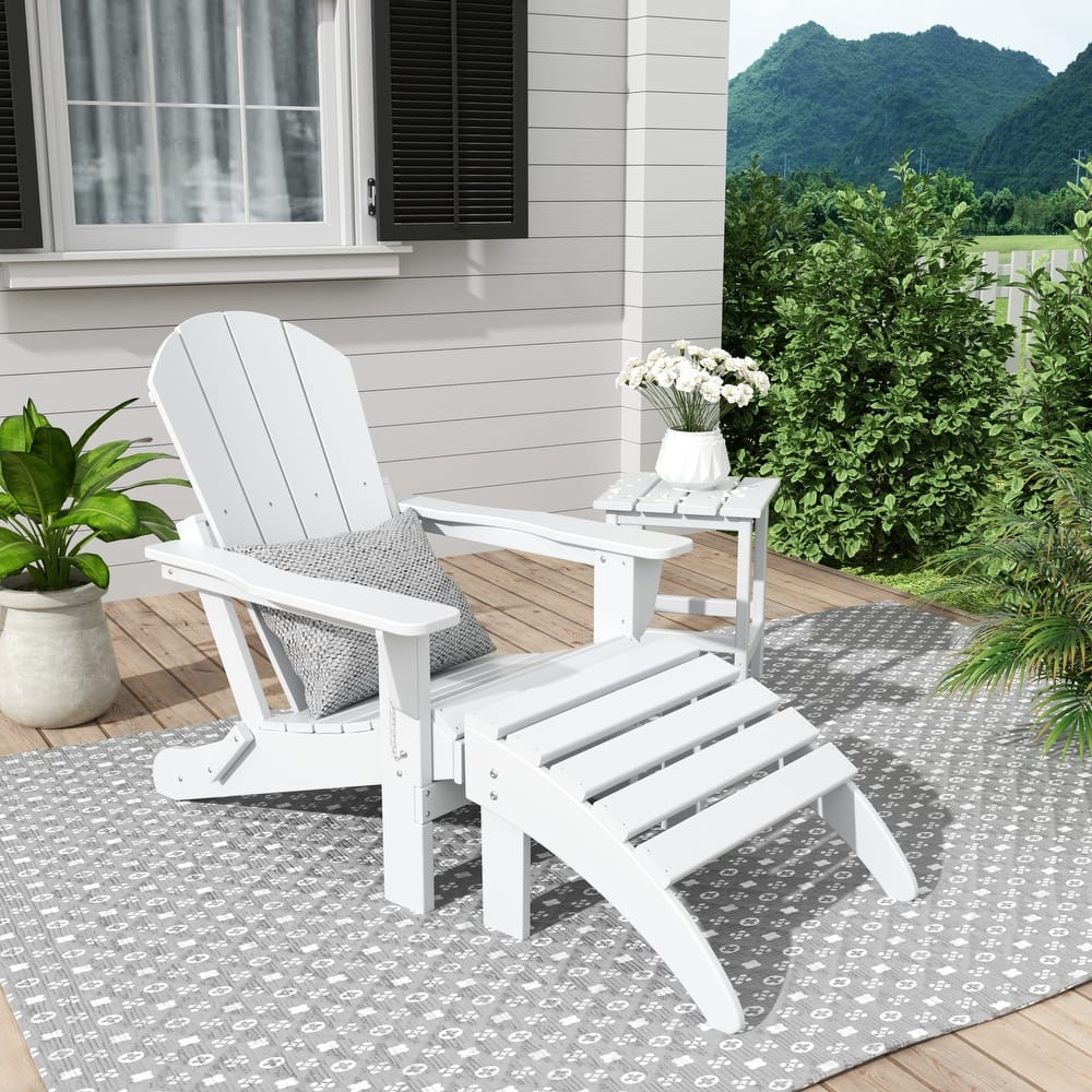 Laguna Hdpe All Weather Outdoor Patio Foldable Adirondack Chair With Ottoman And Side Table (3-Piece Set)