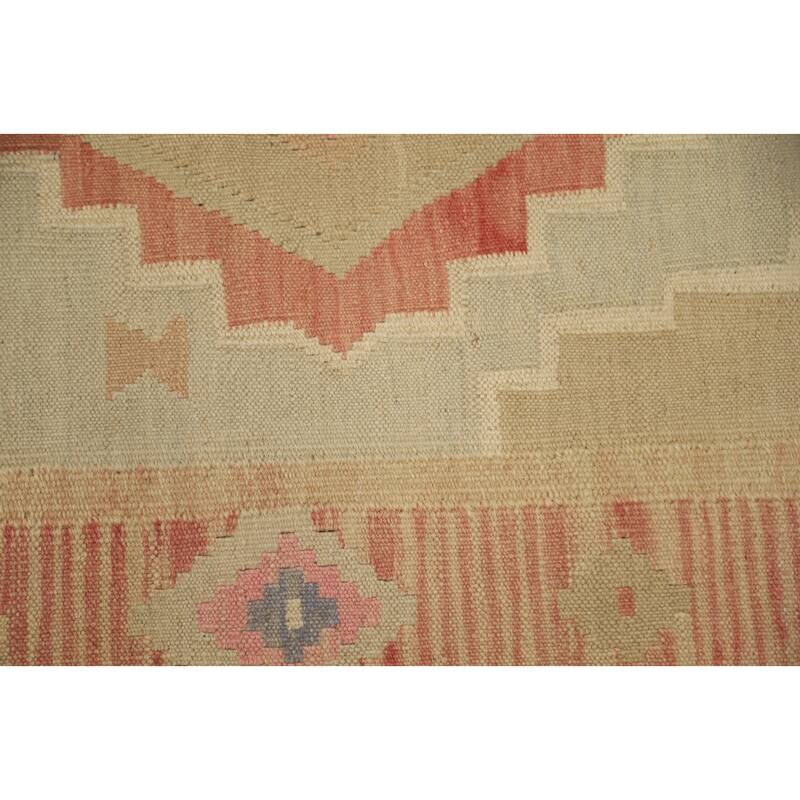Hand Woven Oriental 100% Wool Carpet Southwestern Tribal Beige & Ivories Kilim Runner Rug - 10' 0'' X 2' 9''