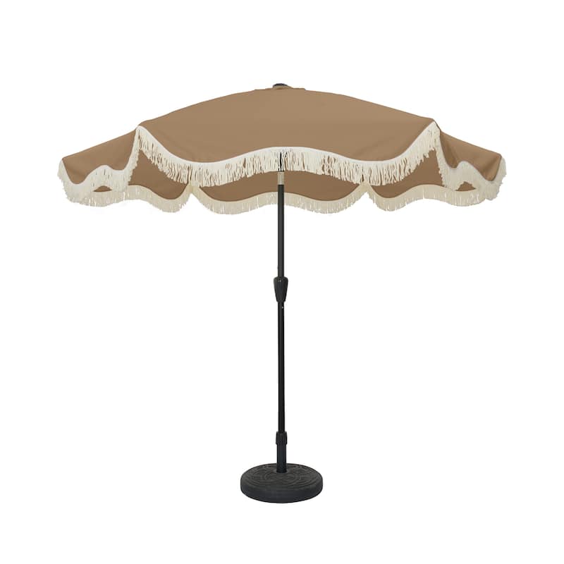 Clihome 9 Ft. Bohemian Fringed Patio Market Umbrella - Brown With A-base