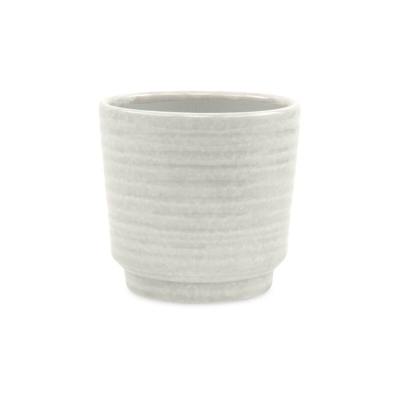 HomeRoots White Ceramic 23 Ounce Round Distressed Pot Planter - 4.50 in. x 4.25 in. x 4.50 in.