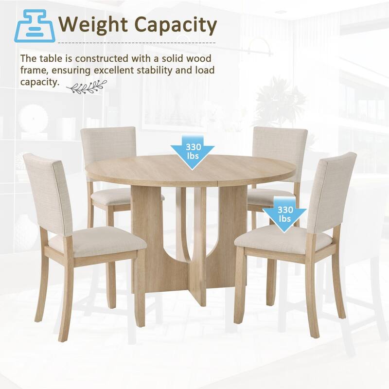 5-Piece Dining Set, 47.3" Round Dining Table with 4 Dining Chairs