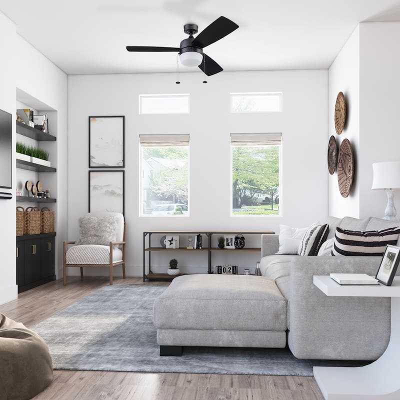44" Honeywell Barcadero Matte Black Contemporary Indoor LED Ceiling Fan with Light, Pull Chain