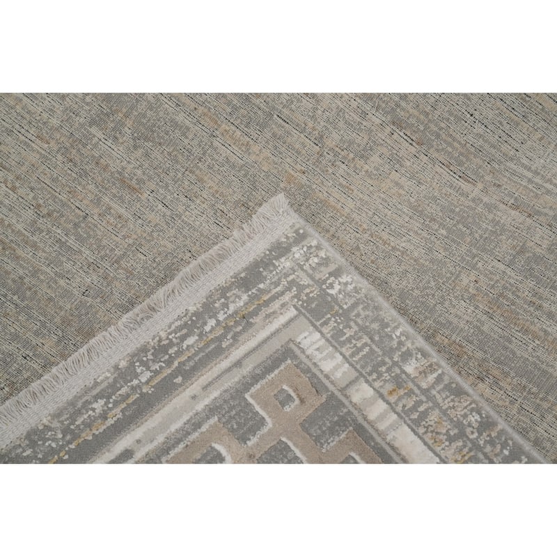 Machine Made Oriental Polyester Carpet Abstract Greys & Charcoal Distressed Area Rug - 7' 5'' X 5' 2''