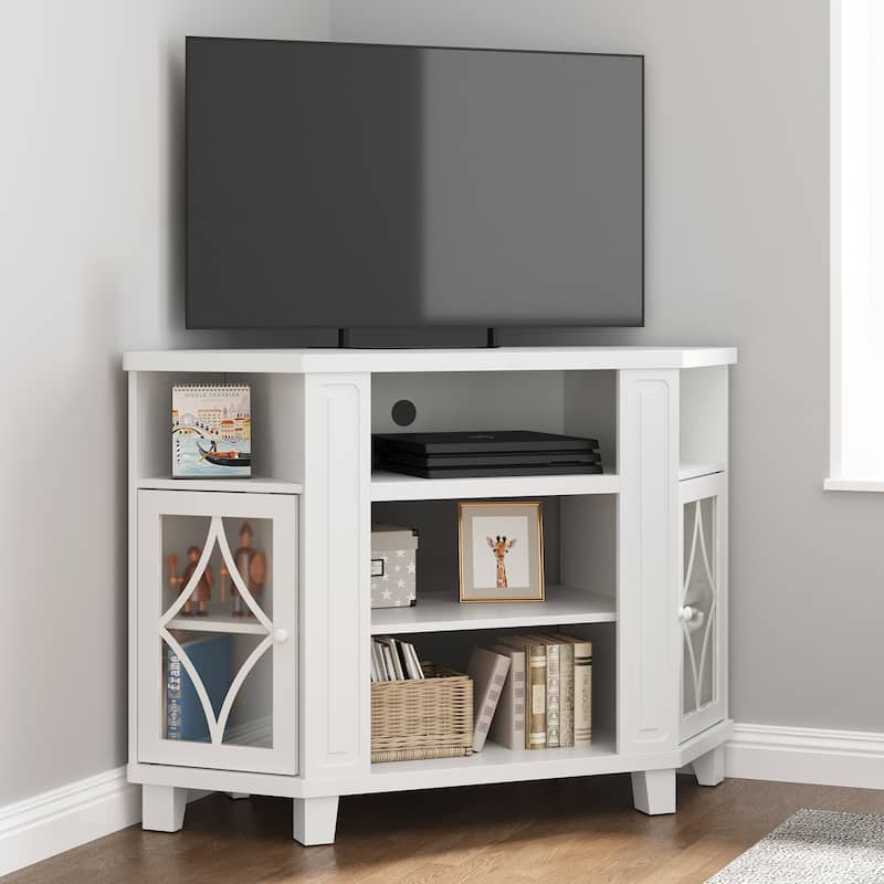 Corner TV Stands for TVs up to 55'', Media Console Table with Adjustable Shelves
