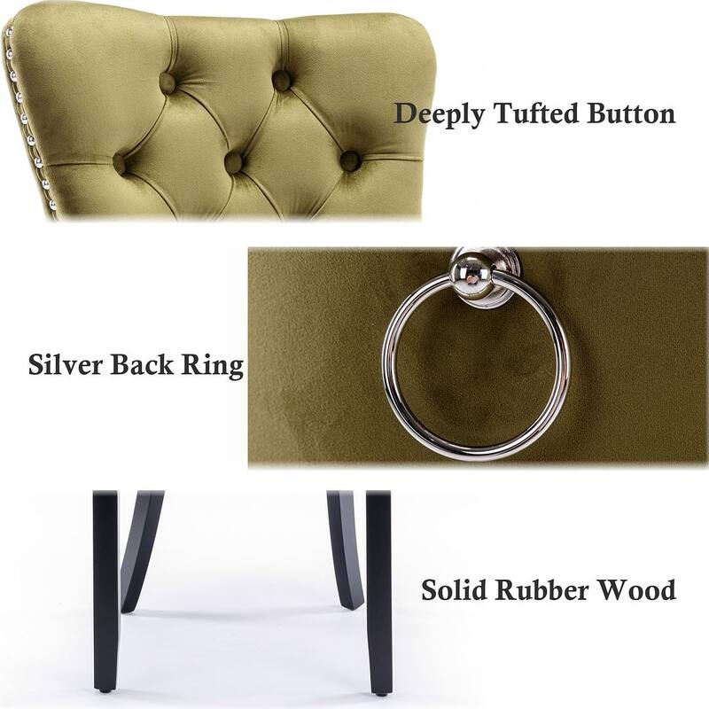 Set of 2 Velvet Dining Chairs,Tufted Solid Wood Armless Chairs Accent Chair with Nailhead Trim and Back Ring Pull