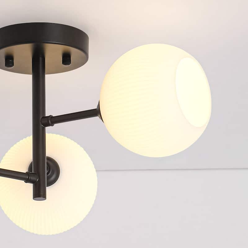 Modern 3-Light Ribbed Opal Glass Globe Sputnik Semi Flush Light
