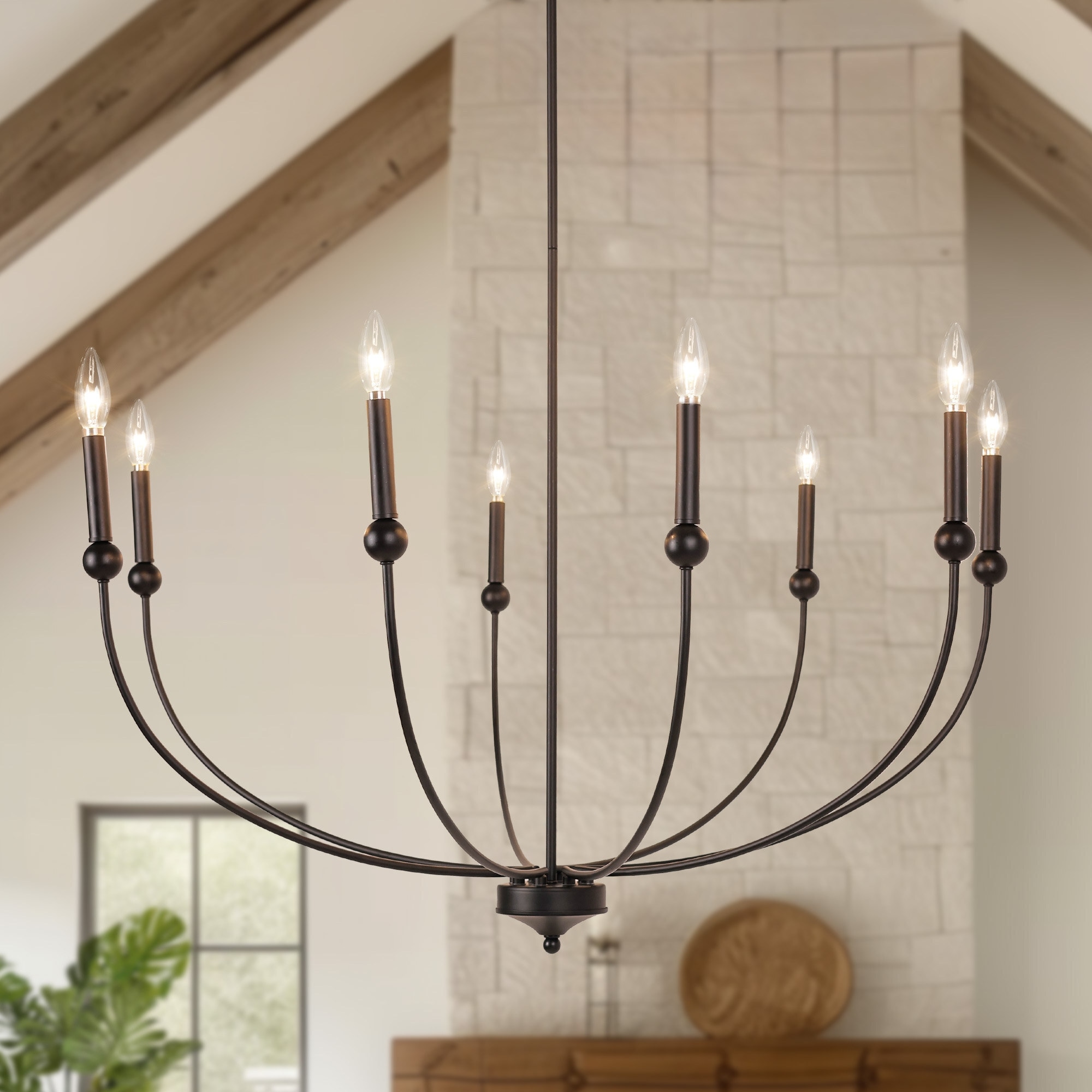 LALUZ Modern Farmhouse 12-Light Black Wheel Chandelier Classic
