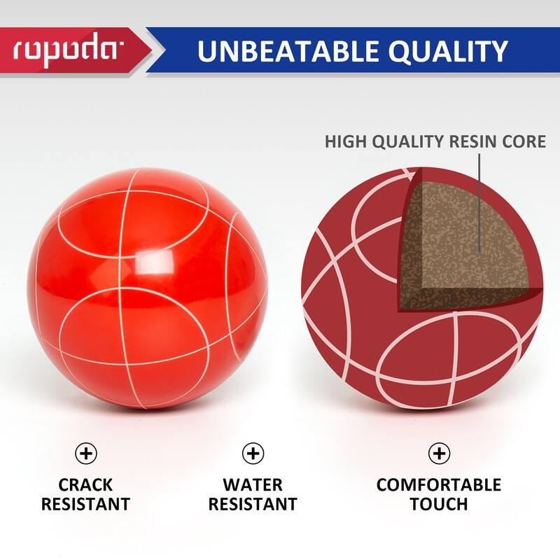 ROPODA 90mm Bocce Ball Set with 8 Balls, Pallino, Case and Measuring Rope