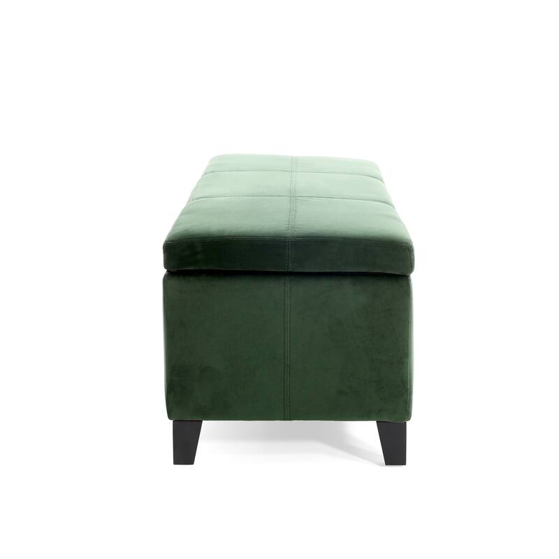 Elias Storage Ottoman Bench, 51 Inch Storage, Emerald Green Velvet