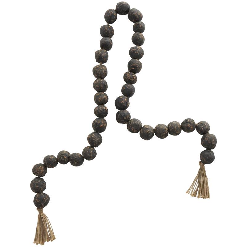 Ceramic Handmade Round Intricately Shaped Large Distressed Beaded Garland with Tassel - Roche River Decor