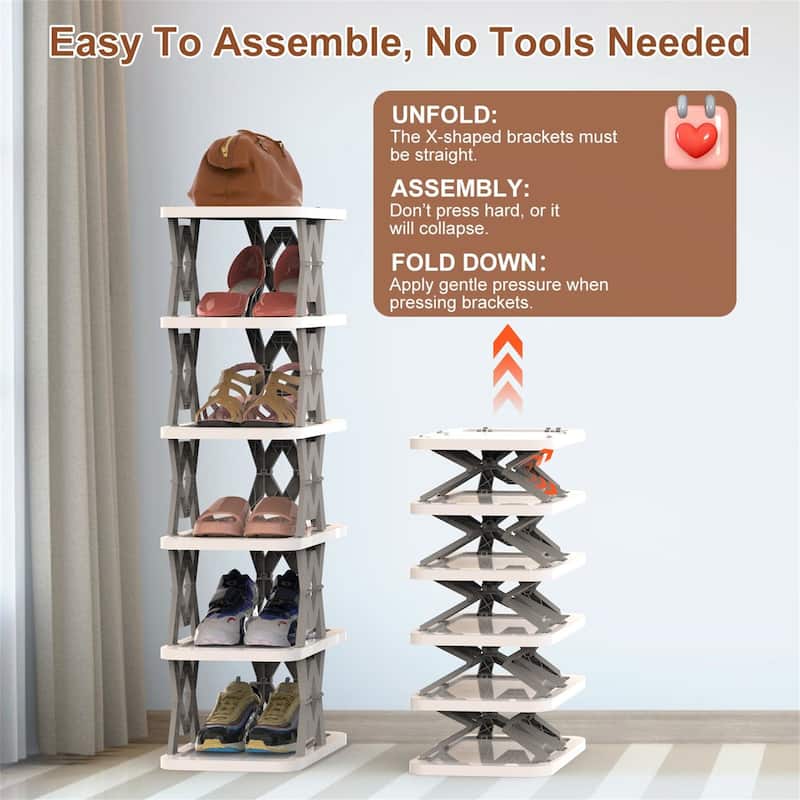 6 Tier Foldable Shoe Rack Vertical Shoe Organizer
