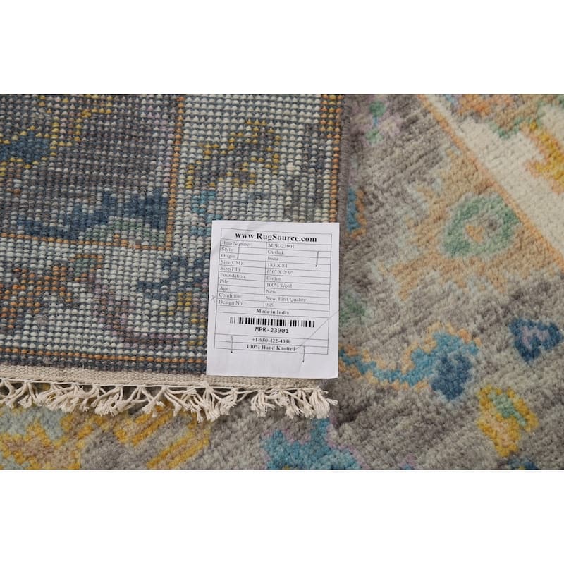 Gray Oushak Indian Foyer Rug Hand-Knotted Wool Carpet - 2'9"x 6'0"