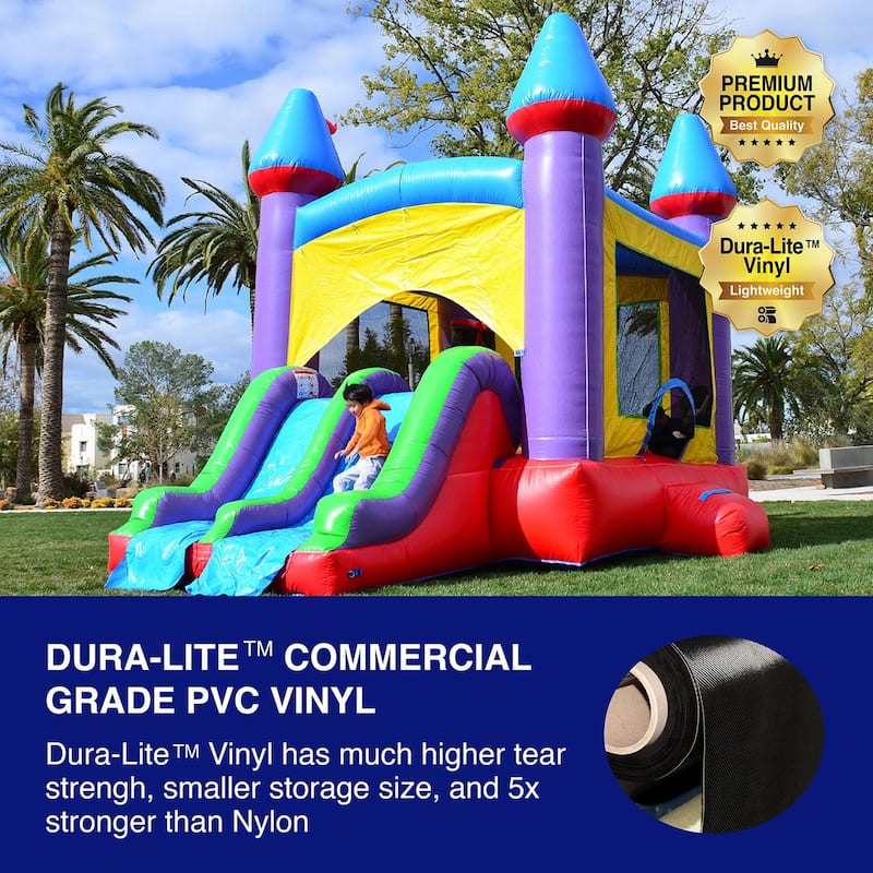 HeroKiddo Jelly Bean Castle Commercial Grade Bounce House & Water Slide Combo with Air Blower, Lightweight, Kids Outdoor Fun