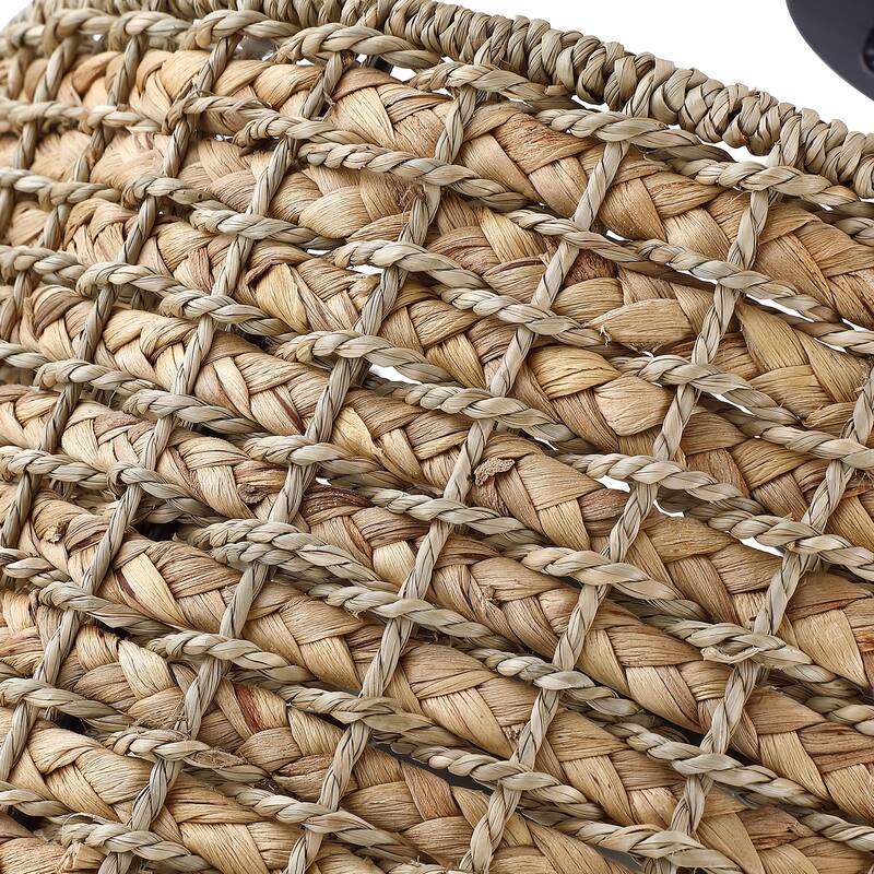 3-Light Rattan Drum Semi-Flush Mount Ceiling Light - 16'' W