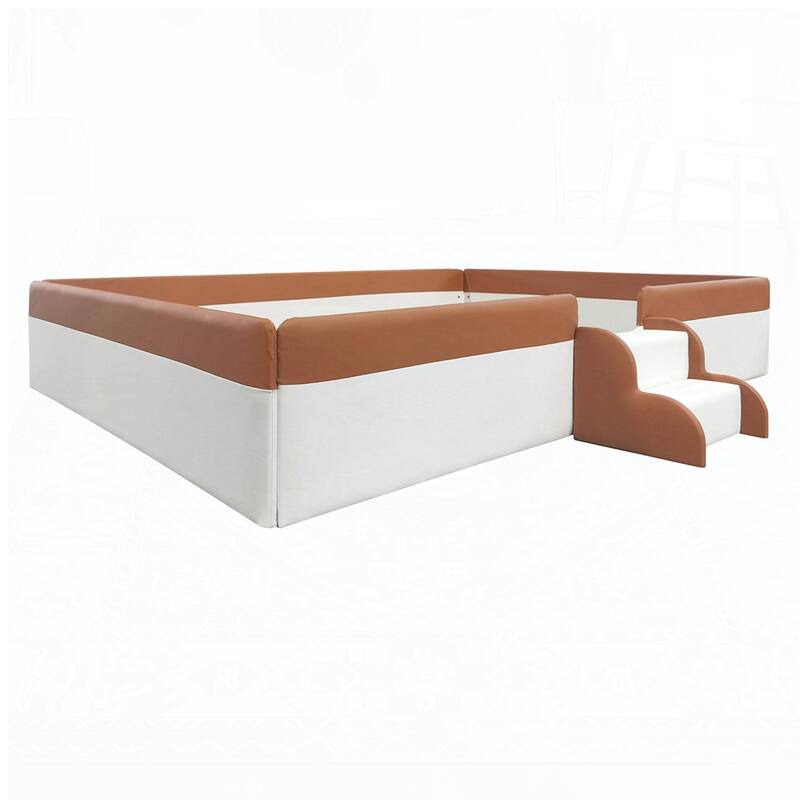 Upholstered Daybed Frame with Fence and Stairs