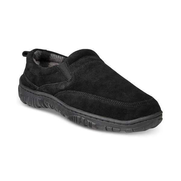 Shop Clarks Mens Suede Slip On Moccasin Slippers, black Shop Clarks Mens Suede Slip On Moccasin Slippers, black