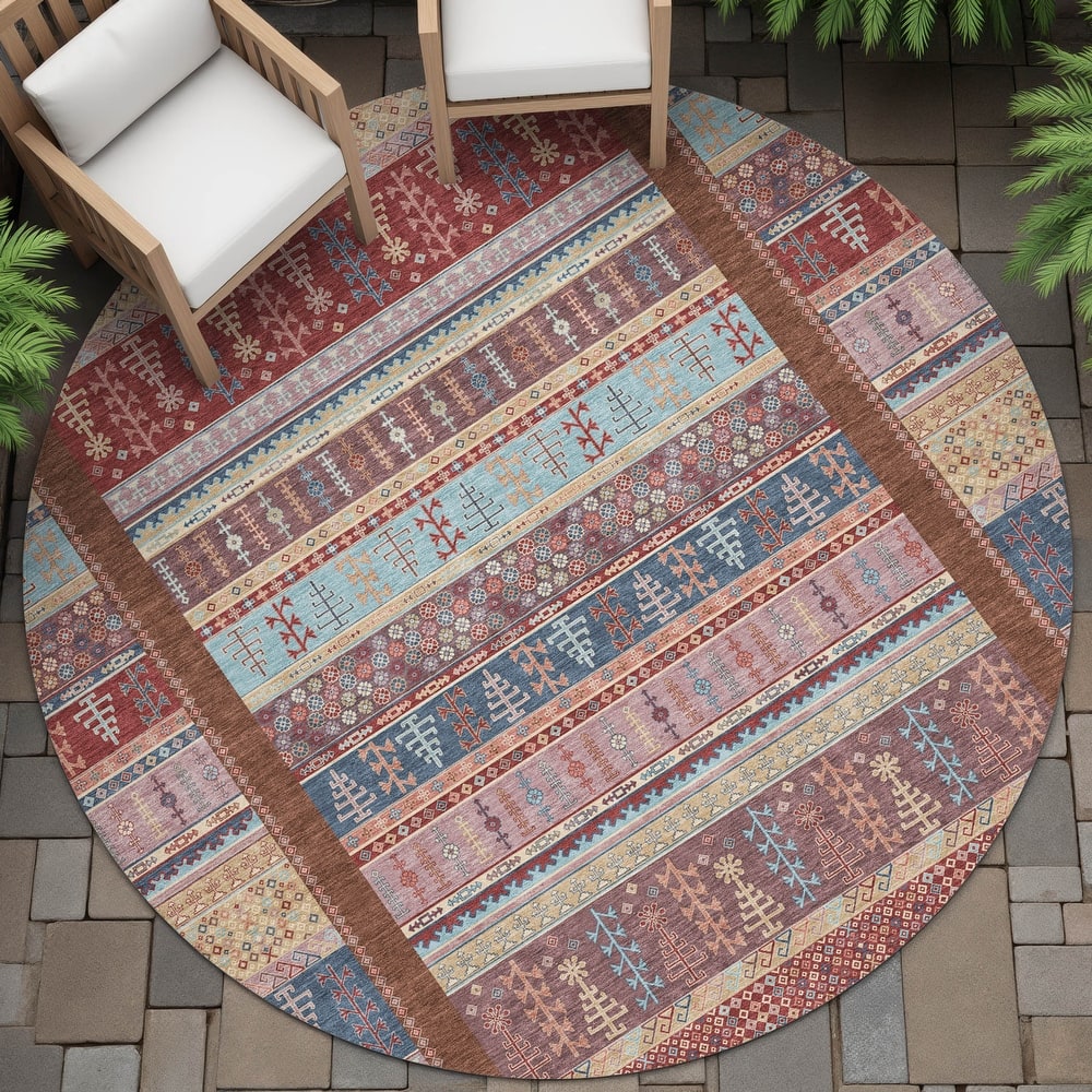 Machine Washable Indoor/Outdoor Global Kilim Chantille Rug