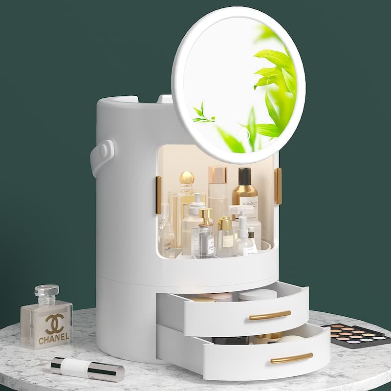 Makeup Organizer Bathroom Medicine Organizer Cosmetic Display Cases with Led Mirror for Dresser, Vanity Countertop