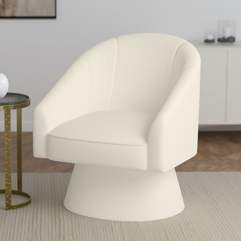 Modern Swivel Boucle Fabric Accent Chair - Ivory