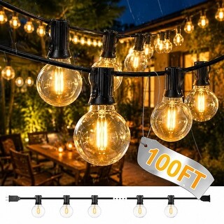 100FT Waterproof LED Patio String Lights with 50 Shatterproof G40 Bulbs