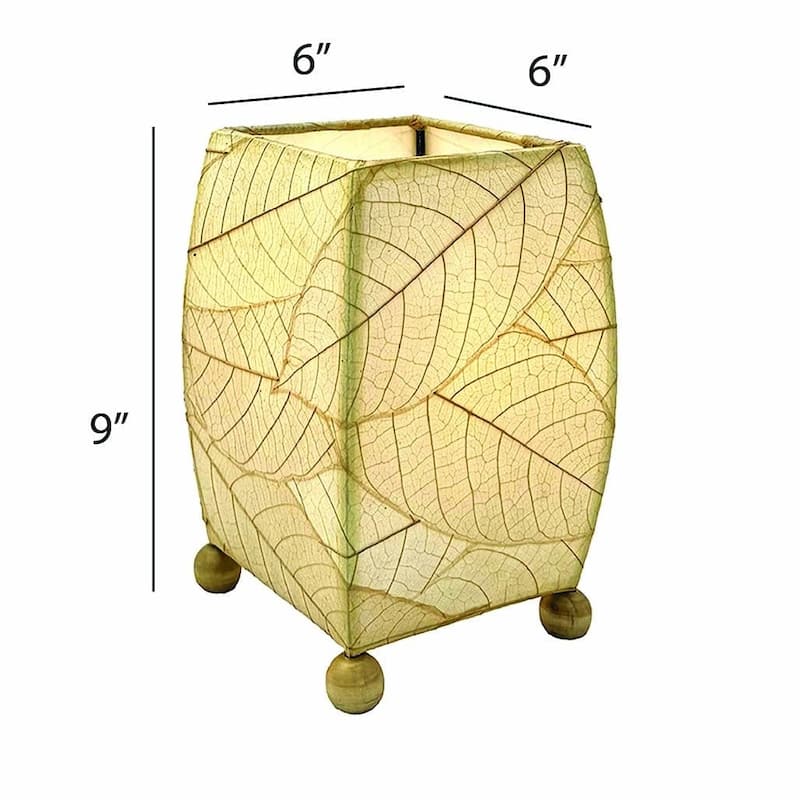 Handmade Mini Square Cocoa Leaf Table Lamp, Cocoa Leaves Shade, 6 x 6 x 9 in.