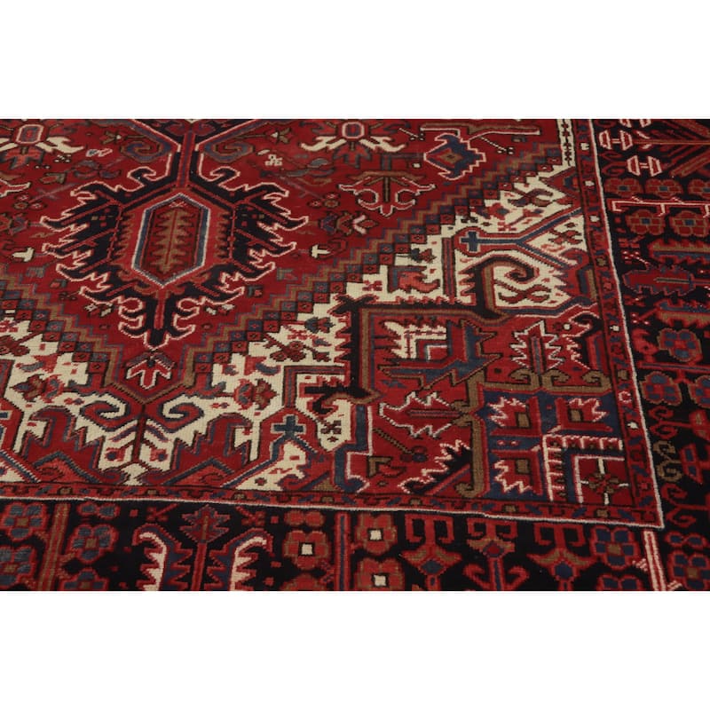 Hand Knotted Oriental 100% Wool Carpet Traditional Medallion Red Heriz Area Rug - 10' 11'' X 7' 6''