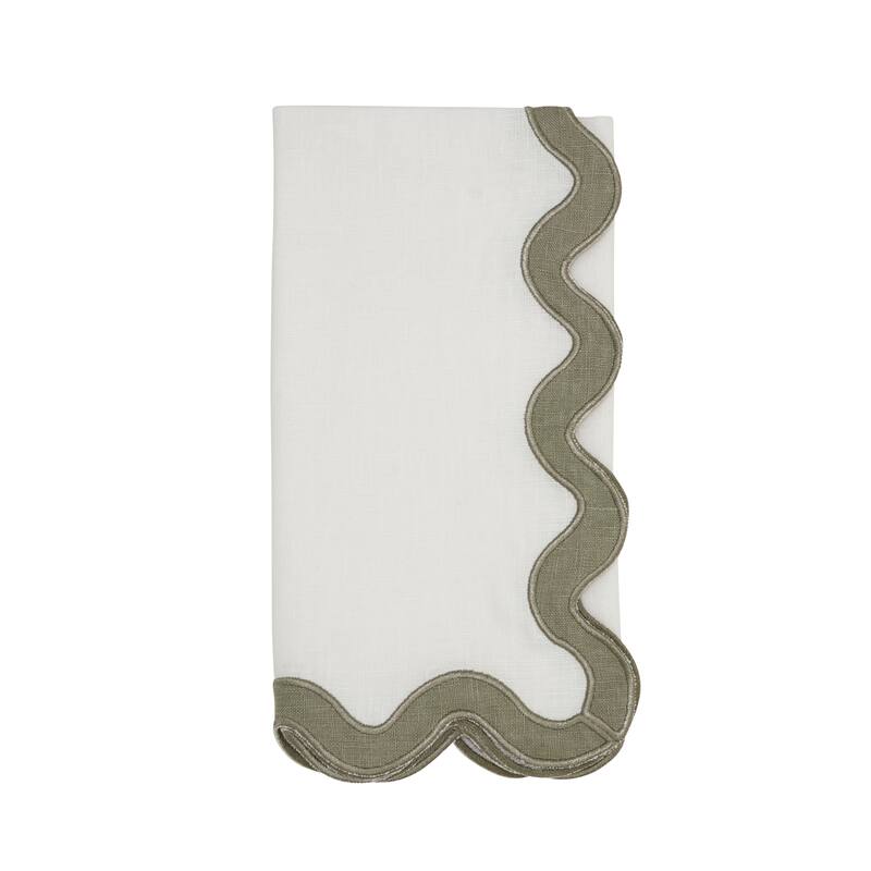 100% Linen Soft Hue Scallop Napkin (Set of 4) - 20"x20" - Olive