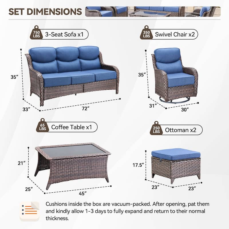 Pocassy Outdoor Patio Furniture Sofa Swivel Chairs Sets