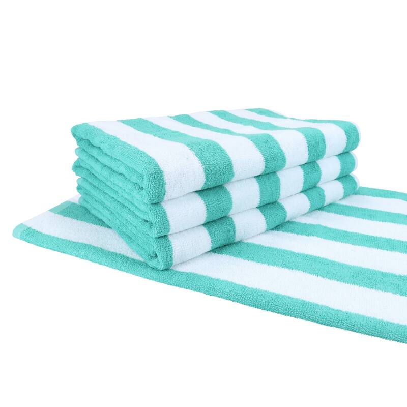 Arkwright Cali Cabana 4-Piece Striped Cotton Beach Towel Set - 30x60 - Green