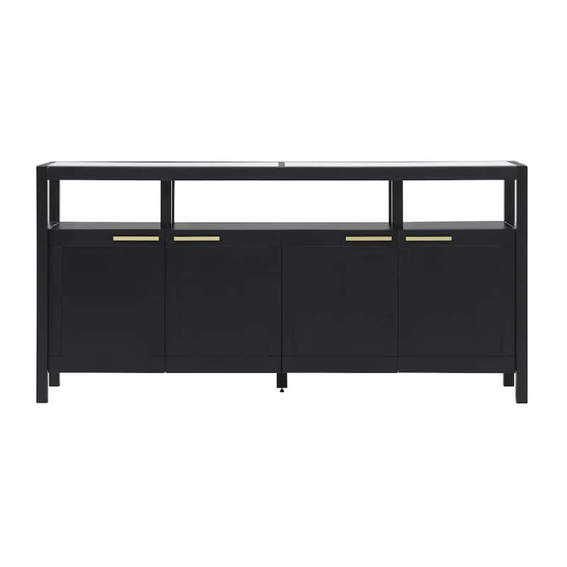 Walker Edison Modern Solid Wood 58" TV Stand with Glass Top