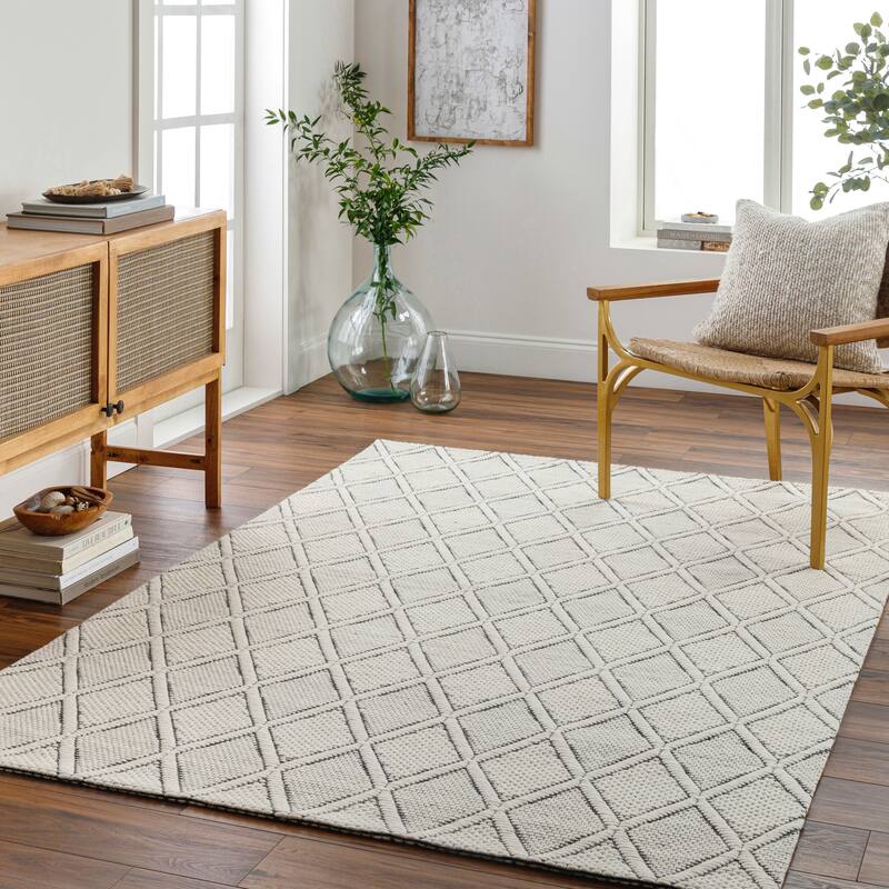Livabliss Jamuna Handmade Trellis Wool Blend Area Rug - Cream/Black - 5' x 7' 6"