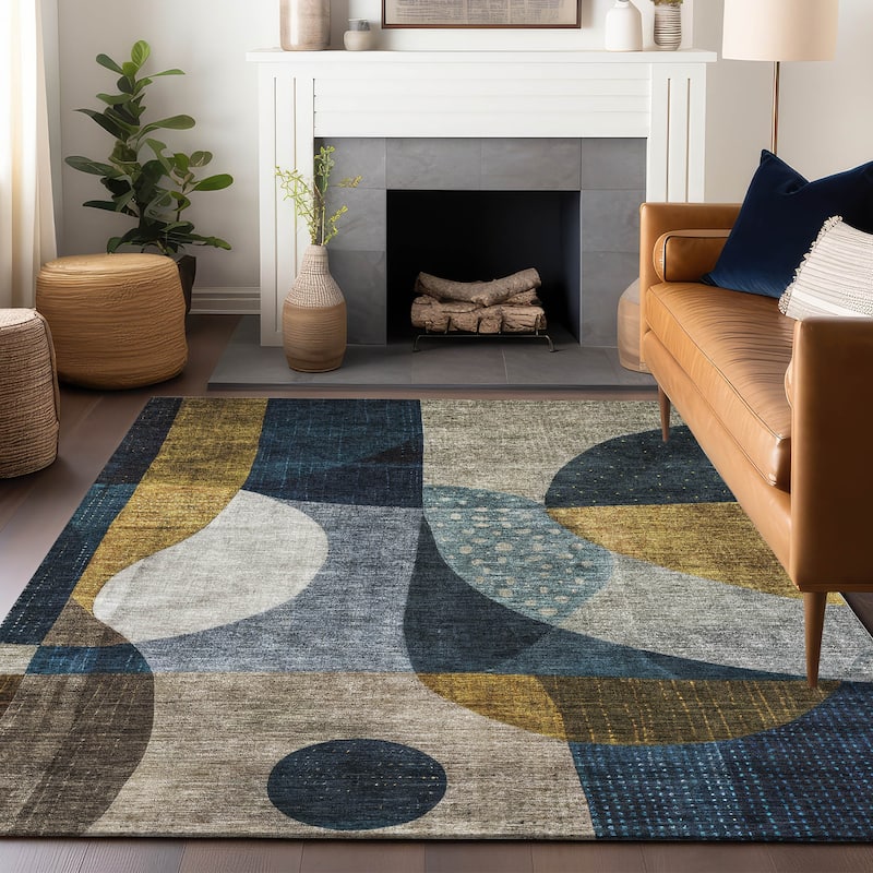 Machine Washable Indoor/ Outdoor Abstract Modern Chantille Rug - Blue - 10' x 14'