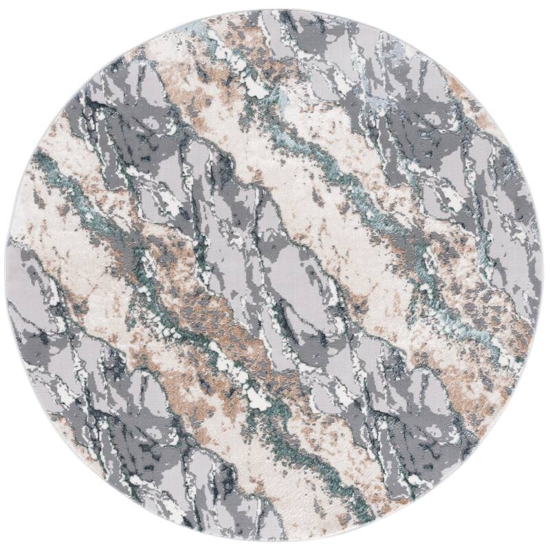 SAFAVIEH Alenia Foline Modern & Contemporary Rug - 6'7" Round - Grey/Blue