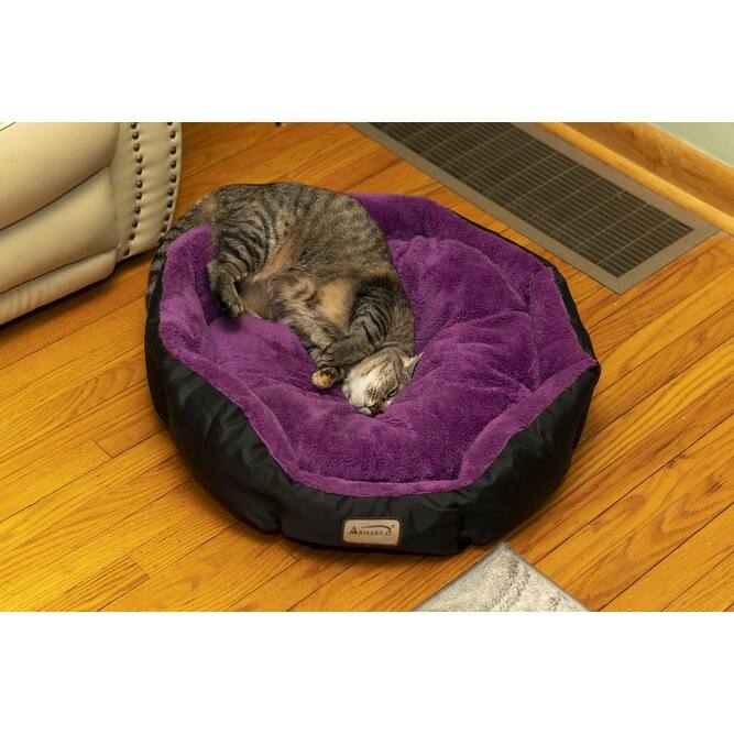 Large, Soft Cat Bed in Purple and Black - 23.5" (L) x 23.5" (W) x 9" (H)