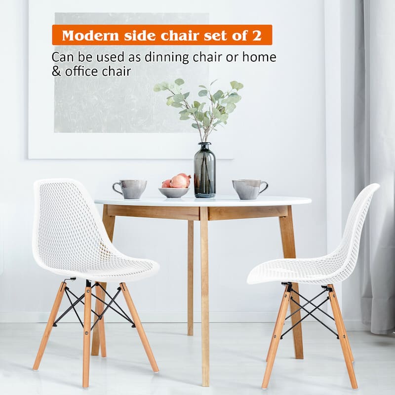 Gymax 2PCS Modern DSW Dining Chair Office Home w/ Mesh Design Wooden - See Details