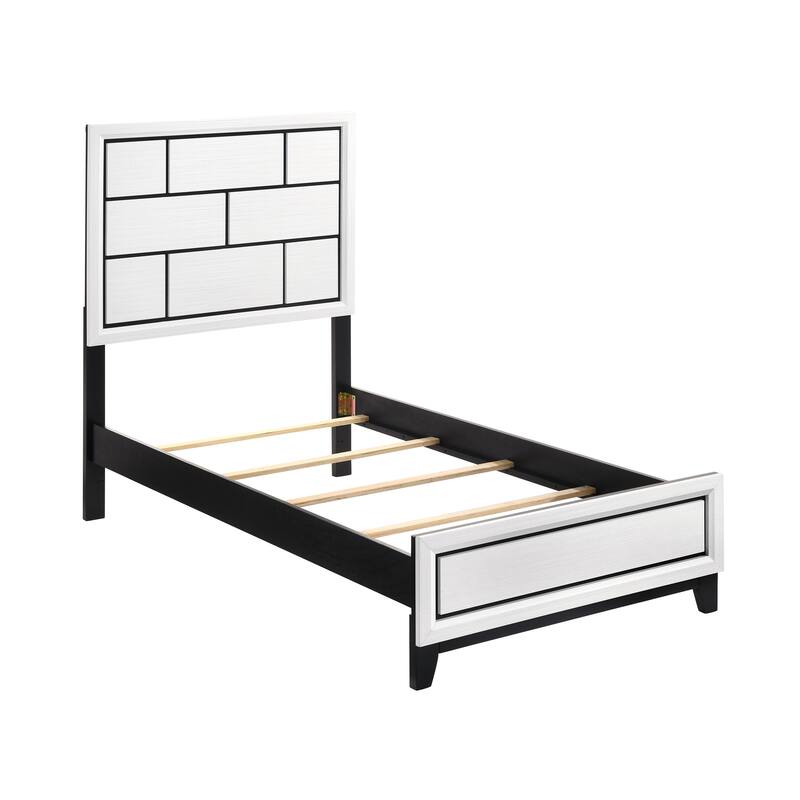 Sleek White Finish Platform Bed with Black Line Detailing - Available in Twin, Full, Queen, King Sizes