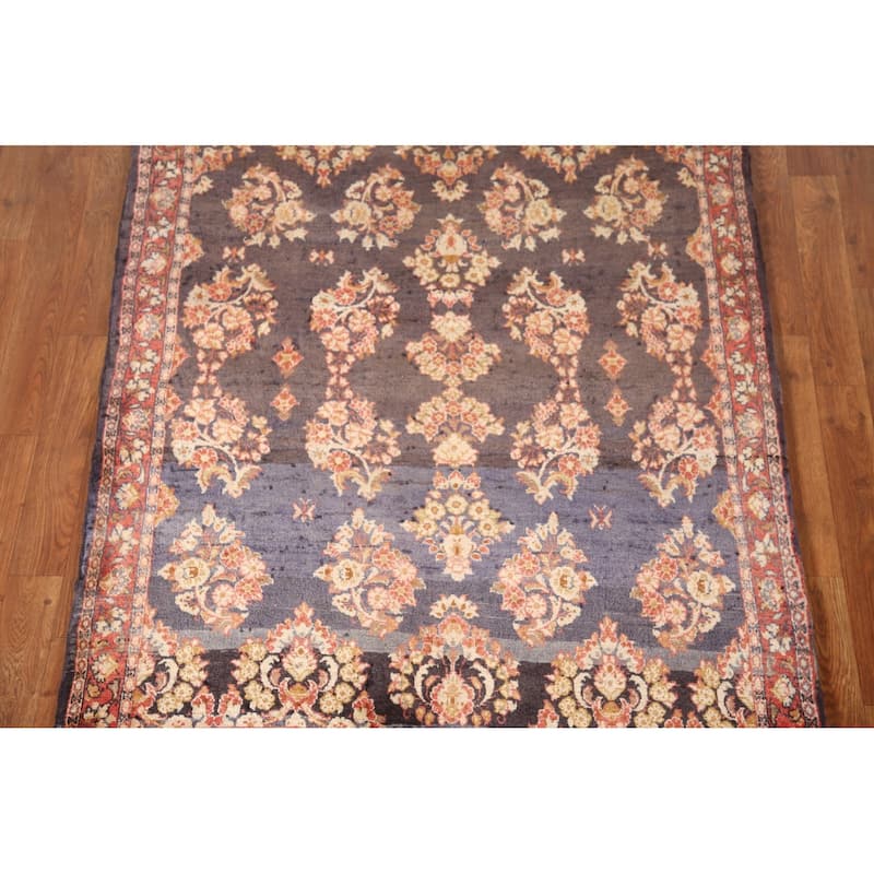 All-Over Floral Sarouk Persian Vintage Rug Hand-knotted Wool Carpet - 3'10"x 4'10"