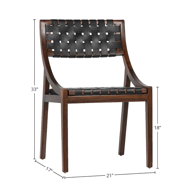 Willow Stained Teak and Woven Full Grain Leather Chair