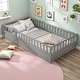 preview thumbnail 17 of 74, Wood Montessori Floor Bed with Super High Security Barrier, Door and Support Slats Twin - Grey1