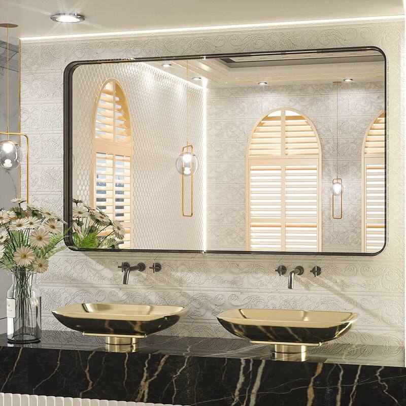 TETOTE Modern Metal Frame Wall Mounted Bathroom Vanity Mirror - 48x30 - Black