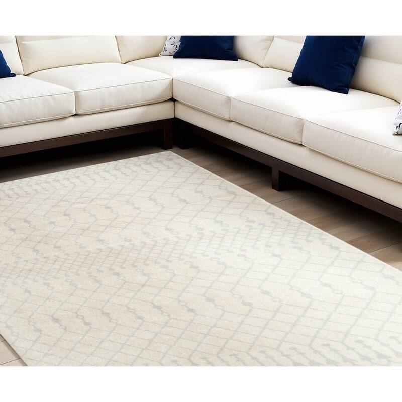 Power Loomed Abstract Modern Low Pile Area Rug - 120' X '94' X '0.25 - Oxford Blue - Rectangle