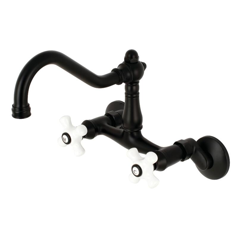 Kingston Brass Vintage 6 in. Adjustable Center Wall Mount Kitchen Faucet - Matte Black