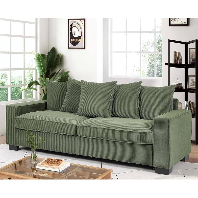 US Pride Furniture Luxe Living Room Sofa with 5 Complementary Toss Pillows Soft Corduroy Upholstery Streamlined Large